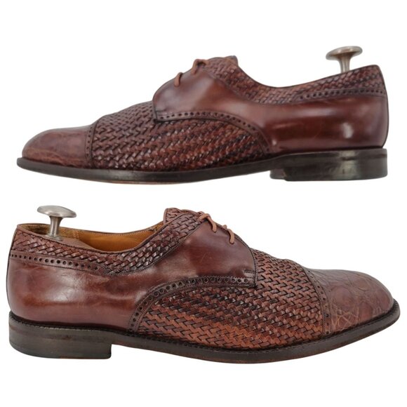 Mezlan Exotic Mens 12M Brown Crocodile Woven Leather Cap-toe Derby Dress Shoes - Picture 4 of 10